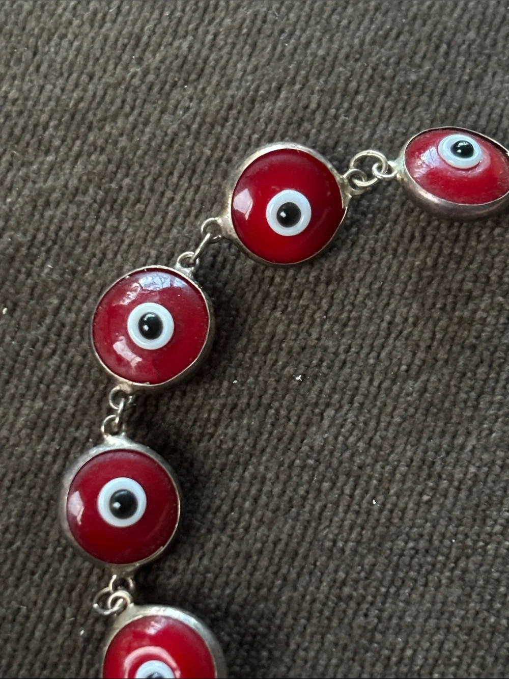 .925 Sterling Silver EVIL EYE BRACELET 8” Red Black White. Ward off bad mojo